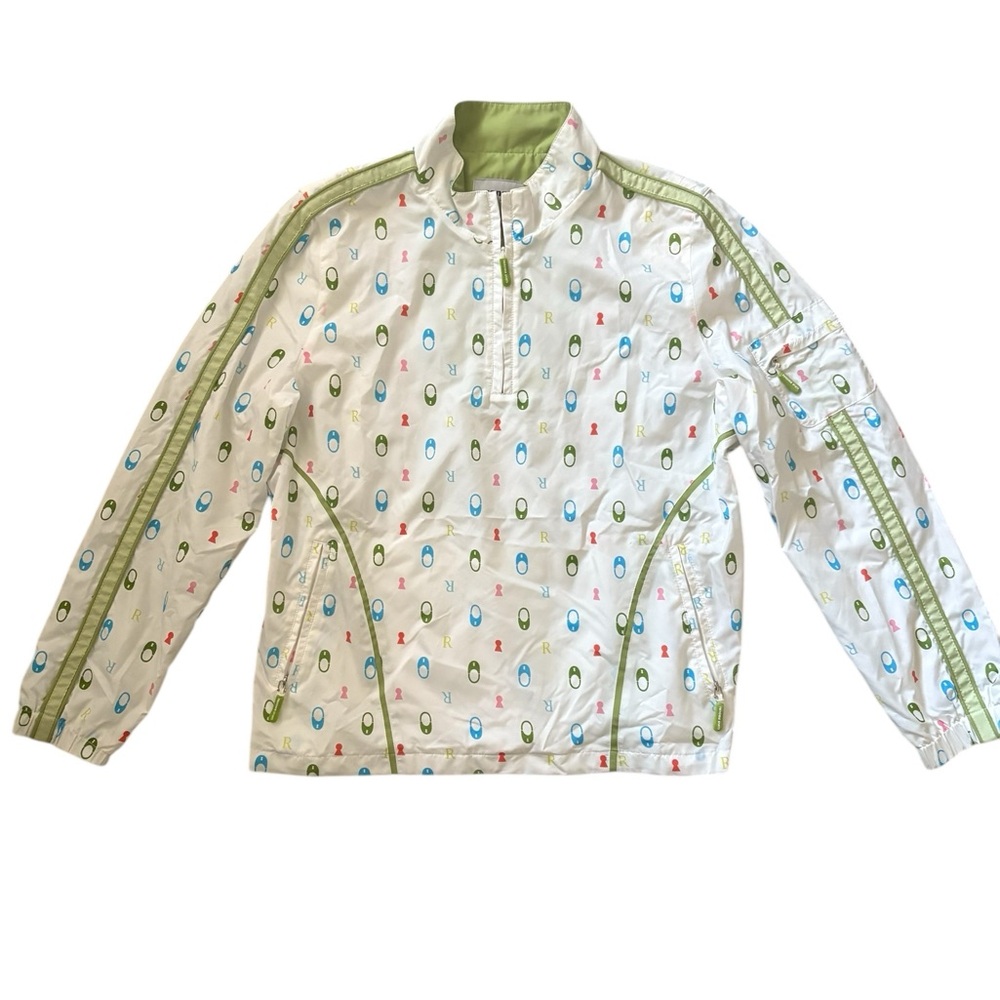 Renoma Sports Half Zip Multicolor Logo Print Lightweight Jacket White Sz 90/US S